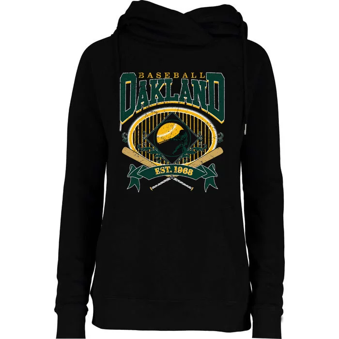 Oakland Baseball Home Plate & Bat Script Fan Womens Funnel Neck Pullover Hood