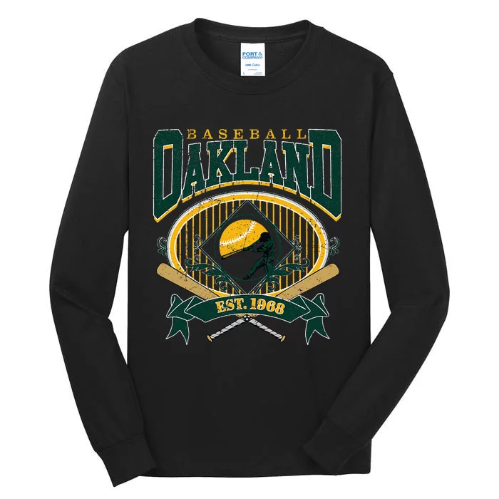 Oakland Baseball Home Plate & Bat Script Fan Tall Long Sleeve T-Shirt