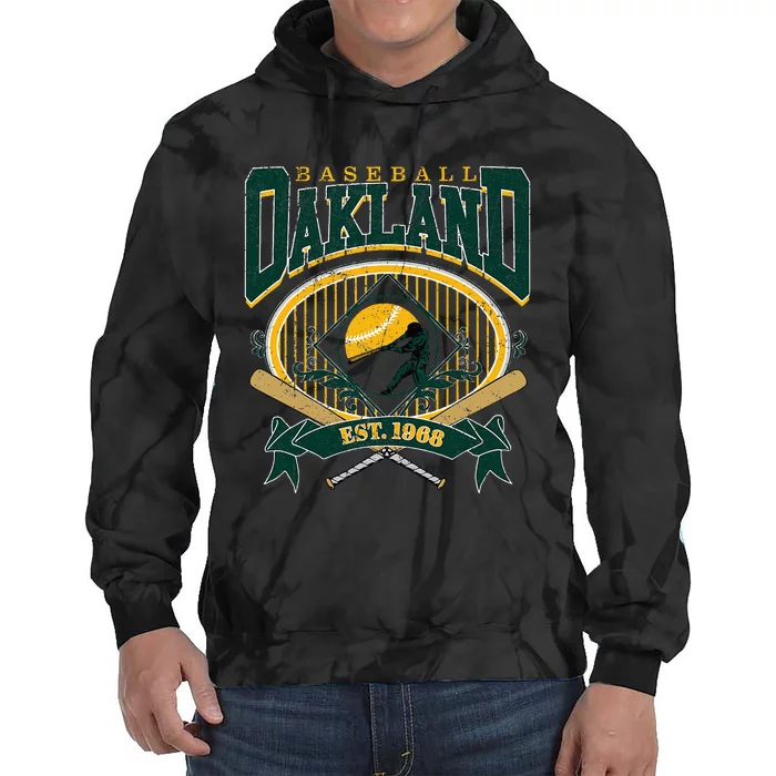 Oakland Baseball Home Plate & Bat Script Fan Tie Dye Hoodie