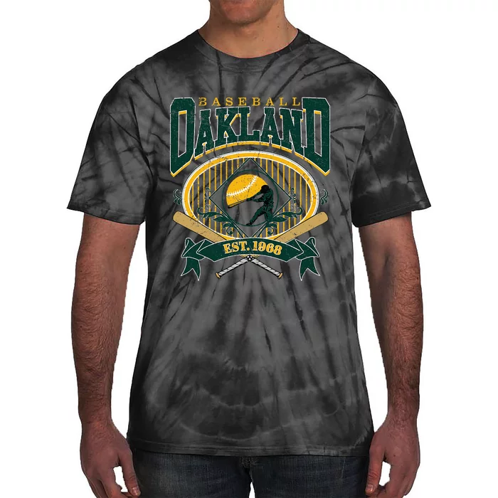 Oakland Baseball Home Plate & Bat Script Fan Tie-Dye T-Shirt