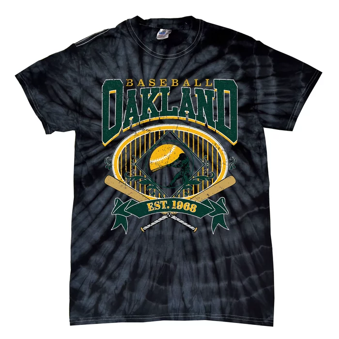 Oakland Baseball Home Plate & Bat Script Fan Tie-Dye T-Shirt