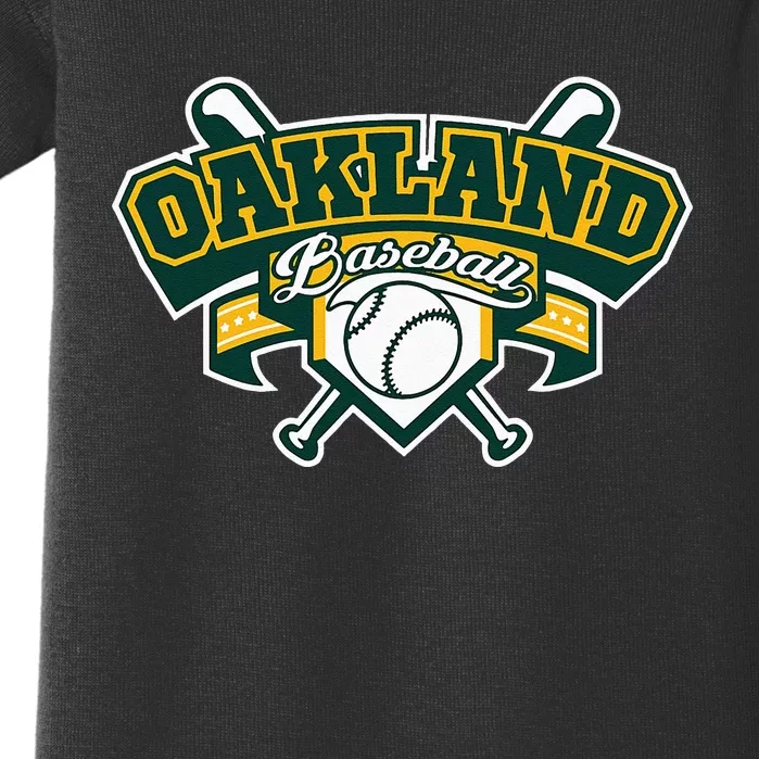 Oakland Baseball Home Plate & Bat Script Gameday Fan Baby Bodysuit