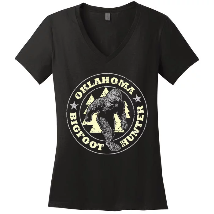 Oklahoma Bigfoot Hunter Believe State Pride Women's V-Neck T-Shirt