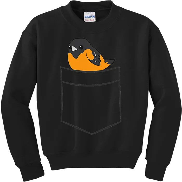 Oriole Bird In The Pocket Cute Pocket Oriole Kids Sweatshirt