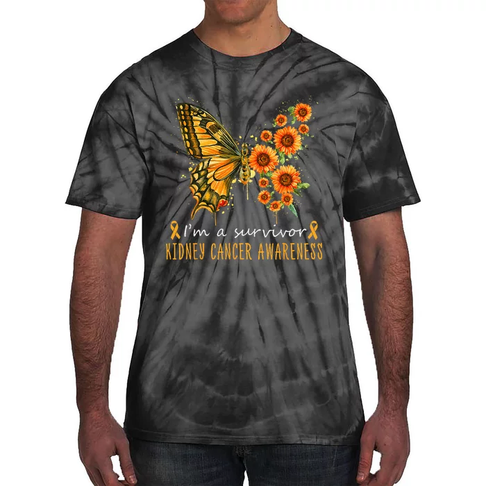 Orange Butterfly Im A Survivor Kidney Cancer Awareness Tie-Dye T-Shirt