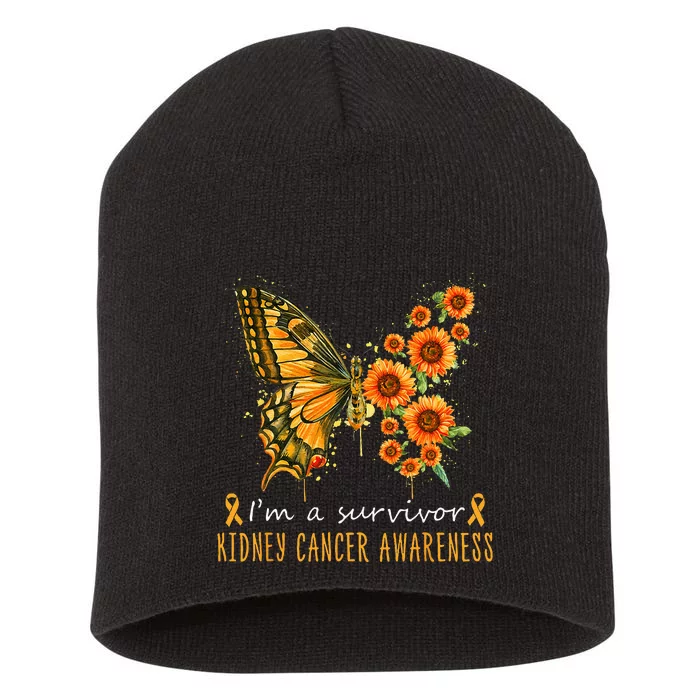 Orange Butterfly Im A Survivor Kidney Cancer Awareness Short Acrylic Beanie