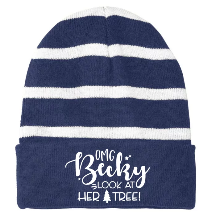 Omg Becky Look At Her Tree Funny Striped Beanie with Solid Band