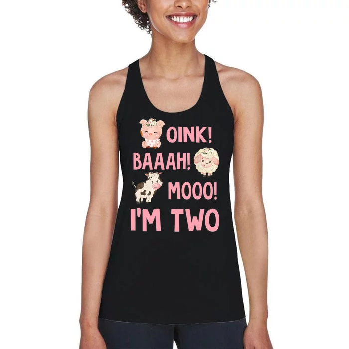 Oink Baa Moo Im Two Party Decorations For 2 Year Old Girl Women's Racerback Tank