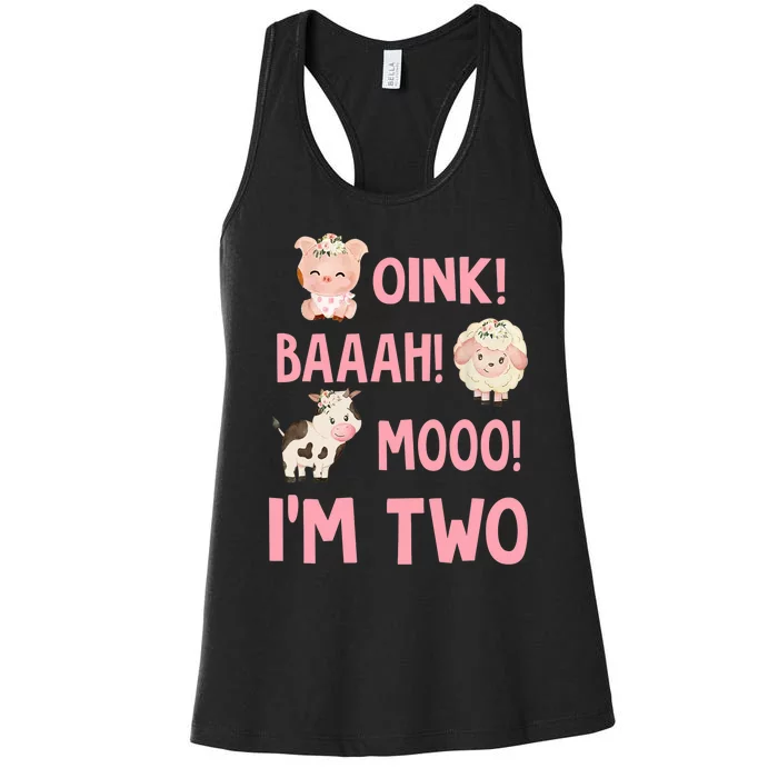 Oink Baa Moo Im Two Party Decorations For 2 Year Old Girl Women's Racerback Tank