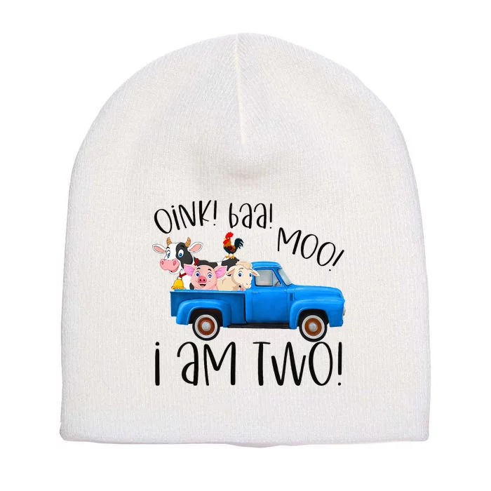 Oink Baa Moo I Am Two Farm Animals Blue Truck Short Acrylic Beanie