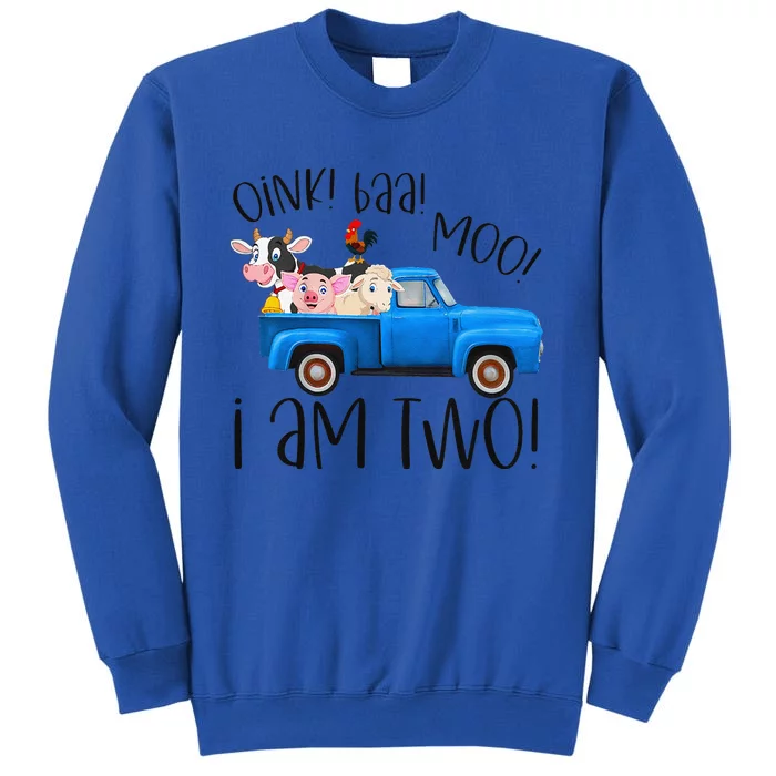 Oink Baa Moo I Am Two Farm Animals Blue Truck Birthday Boy Sweatshirt