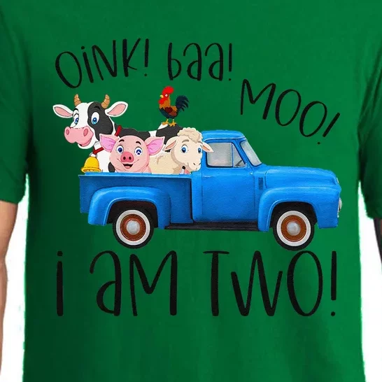 Oink Baa Moo I Am Two Farm Animals Blue Truck Birthday Boy Pajama Set