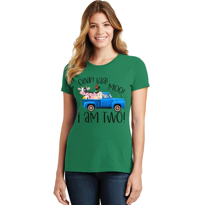 Oink Baa Moo I Am Two Farm Animals Blue Truck Birthday Boy Women's T-Shirt