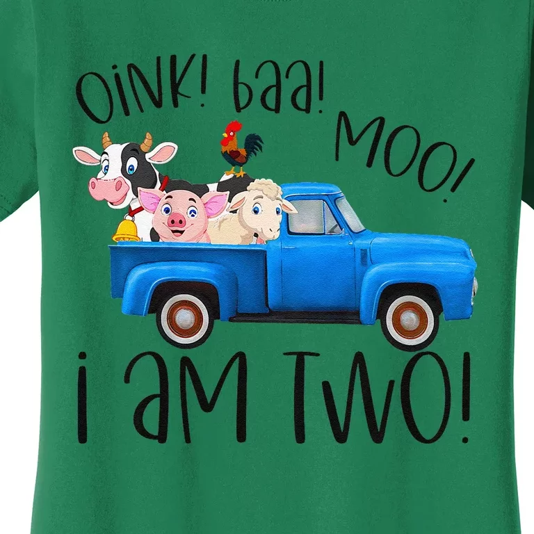 Oink Baa Moo I Am Two Farm Animals Blue Truck Birthday Boy Women's T-Shirt