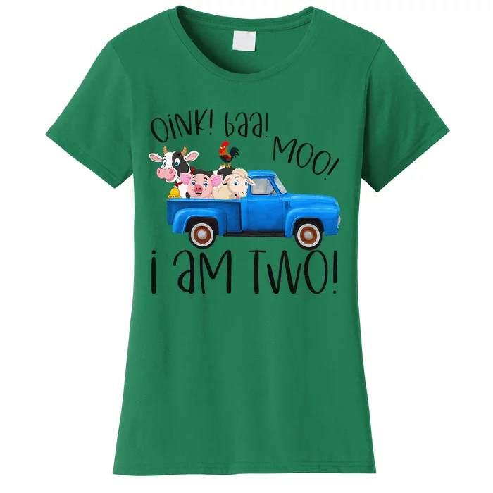 Oink Baa Moo I Am Two Farm Animals Blue Truck Birthday Boy Women's T-Shirt