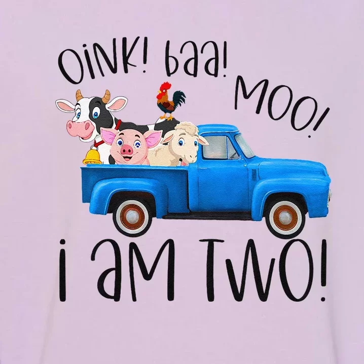 Oink Baa Moo I Am Two Farm Animals Blue Truck Birthday Boy Garment-Dyed Sweatshirt