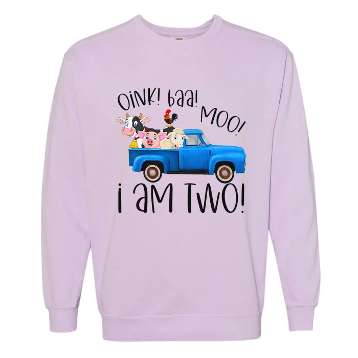 Oink Baa Moo I Am Two Farm Animals Blue Truck Birthday Boy Garment-Dyed Sweatshirt