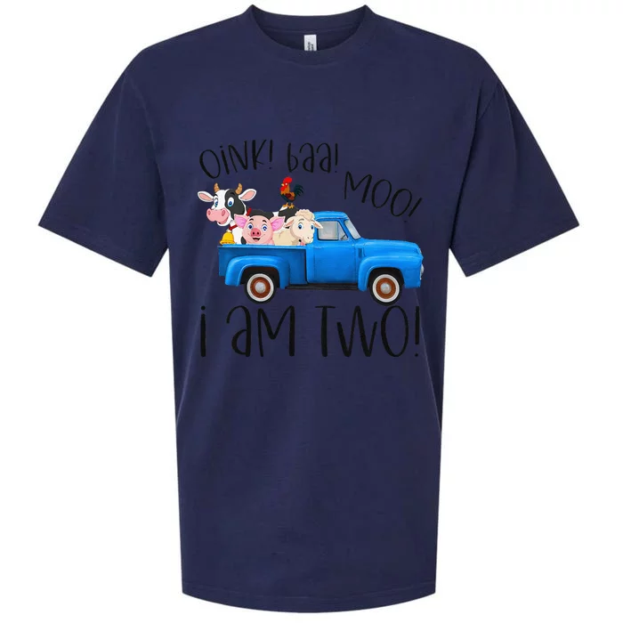 Oink Baa Moo I Am Two Farm Animals Blue Truck Birthday Boy Sueded Cloud Jersey T-Shirt