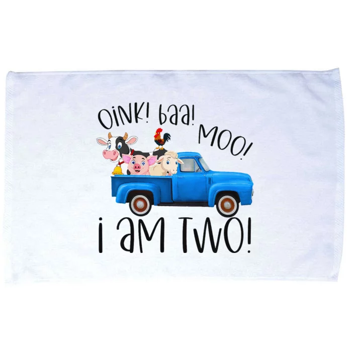 Oink Baa Moo I Am Two Farm Animals Blue Truck Birthday Boy Microfiber Hand Towel