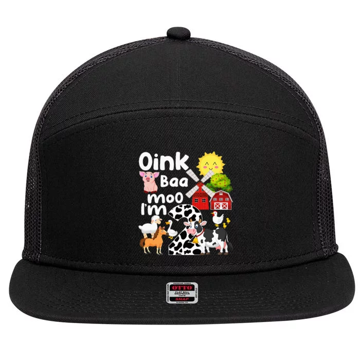 Oink Baa Moo Im 2 Farm Animal Birthday Boy 2 Year Old Kids 7 Panel Mesh Trucker Snapback Hat