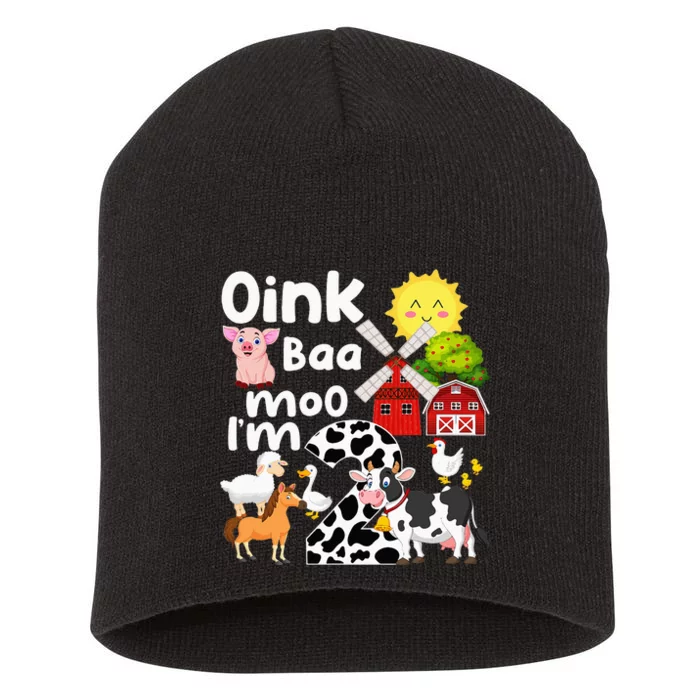 Oink Baa Moo Im 2 Farm Animal Birthday Boy 2 Year Old Kids Short Acrylic Beanie