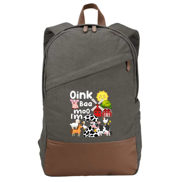 Oink Baa Moo Im 2 Farm Animal Birthday Boy 2 Year Old Kids Cotton Canvas Backpack