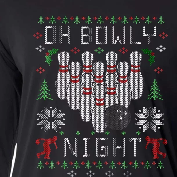 Oh Bowly Night Christmas Bowling Bowler Xmas Ugly Sweater Cooling Performance Long Sleeve Crew