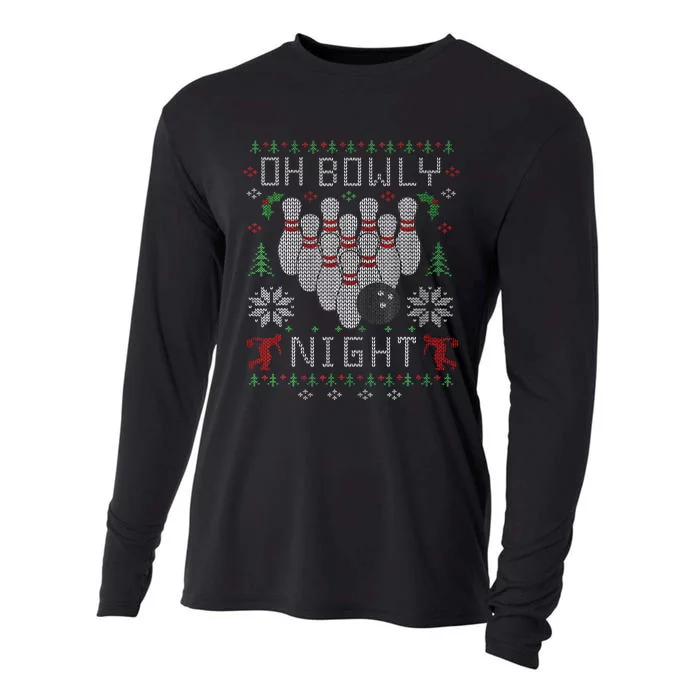 Oh Bowly Night Christmas Bowling Bowler Xmas Ugly Sweater Cooling Performance Long Sleeve Crew