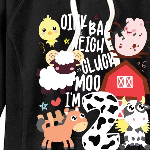 Oink Baa Neigh Cluck Moo Im Two 2 Farmer 2nd Birthday Farm Women's Fleece Hoodie