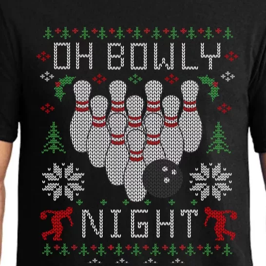 Oh Bowly Night Bowling Ugly Christmas Sweater Party Gift Pajama Set