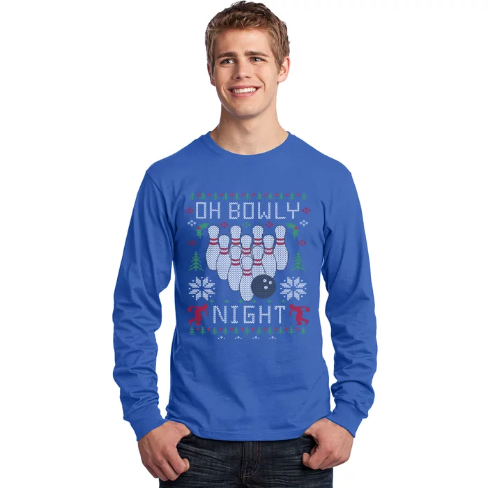 Oh Bowly Night Bowling Ugly Christmas Sweater Party Gift Long Sleeve Shirt