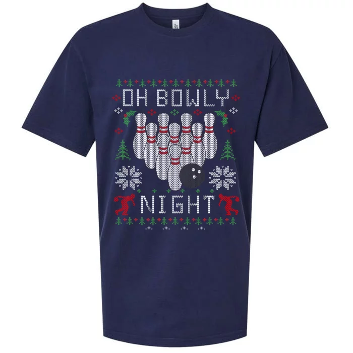 Oh Bowly Night Bowling Ugly Christmas Sweater Party Gift Sueded Cloud Jersey T-Shirt