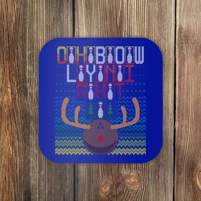 Oh Bowly Night XMas Bowling Pins Ugly Christmas Sweater Gift Coaster