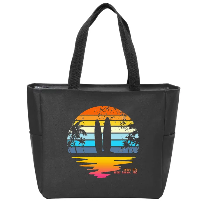 Outer Banks NC Retro Beach Surfing Pogue Life Outer Banks Zip Tote Bag