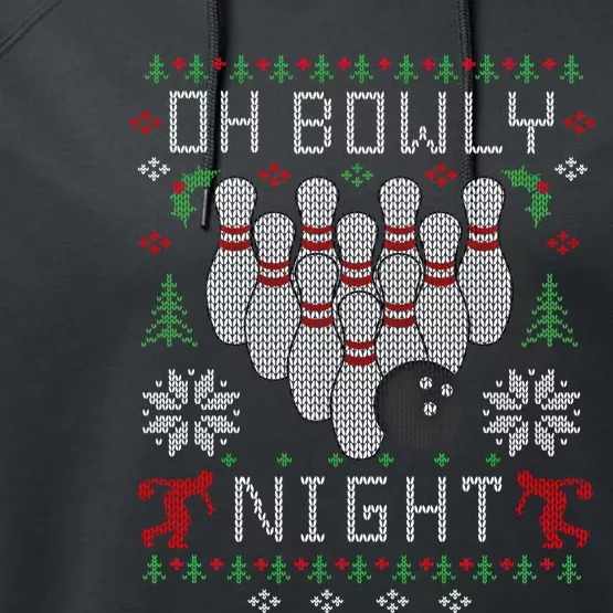 Oh Bowly Night Bowling Ugly Christmas Sweater Party Gift Funny Gift Performance Fleece Hoodie