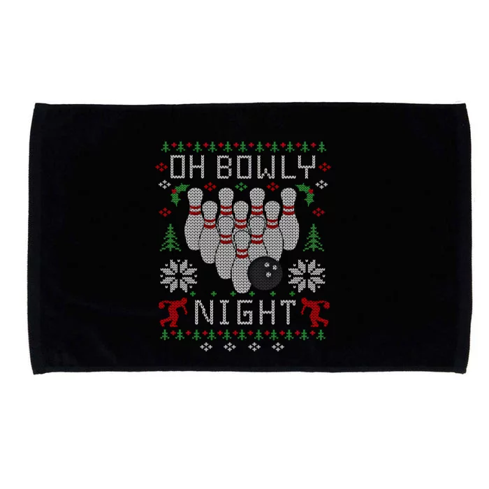 Oh Bowly Night Bowling Ugly Christmas Sweater Party Gift Funny Gift Microfiber Hand Towel