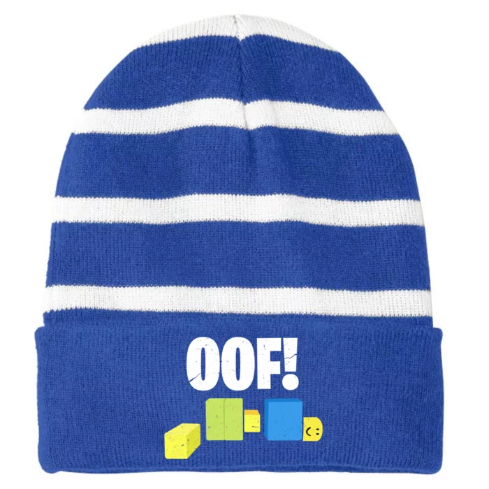 Oof! Blox Noob Funny Gamer Gift Striped Beanie with Solid Band