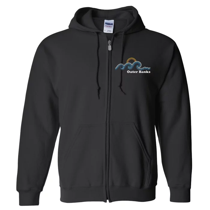 Outer Banks North Carolina Sufing Waves Sunset Beach Vintage Full Zip Hoodie