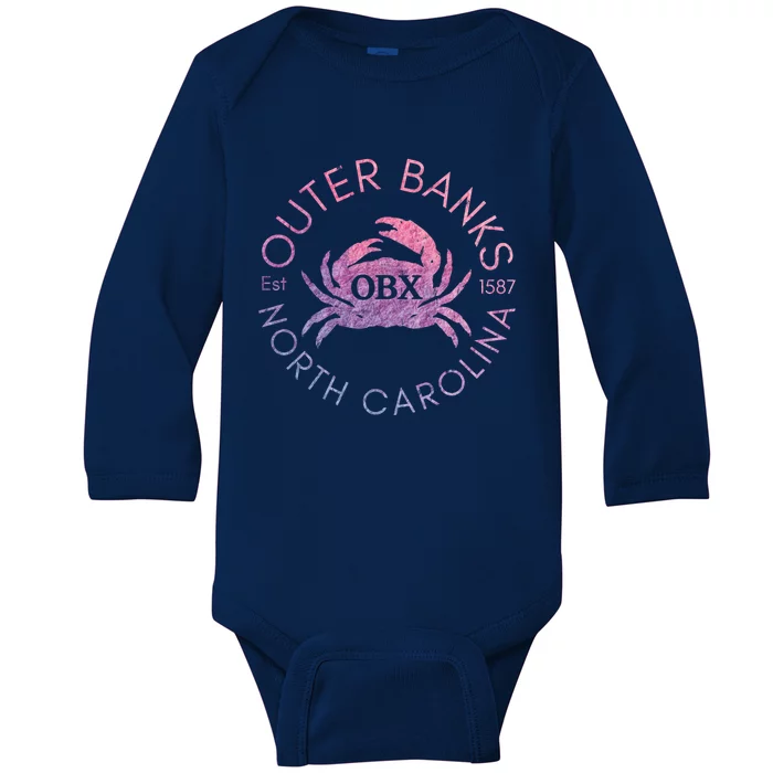 Outer Banks North Carolina OBX Crab Beach Summer Vintage Baby Long Sleeve Bodysuit