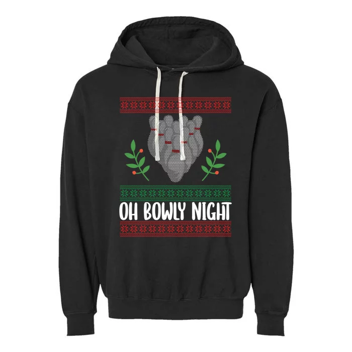 Oh Bowly Night Ugly Christmas Bowling Party Xmas Bowler Gift Garment-Dyed Fleece Hoodie