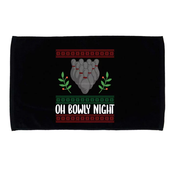 Oh Bowly Night Ugly Christmas Bowling Party Xmas Bowler Gift Microfiber Hand Towel