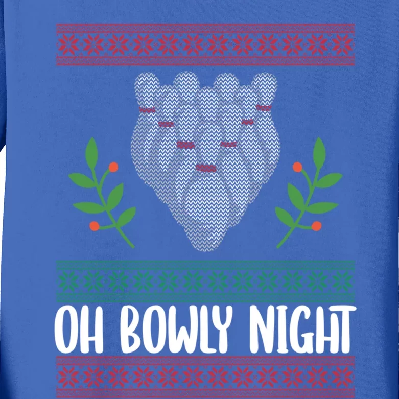 Oh Bowly Night Ugly Christmas Bowling Party Xmas Bowler Gift Kids Long Sleeve Shirt