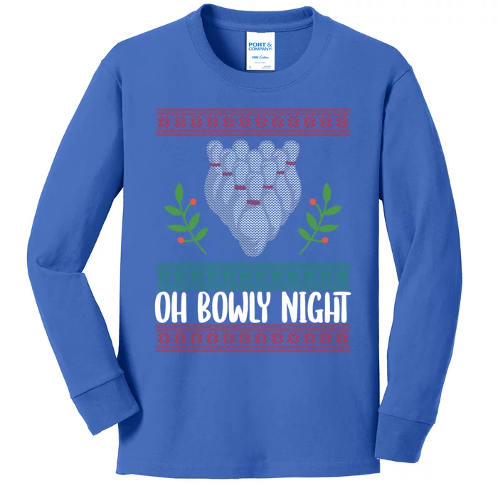 Oh Bowly Night Ugly Christmas Bowling Party Xmas Bowler Gift Kids Long Sleeve Shirt