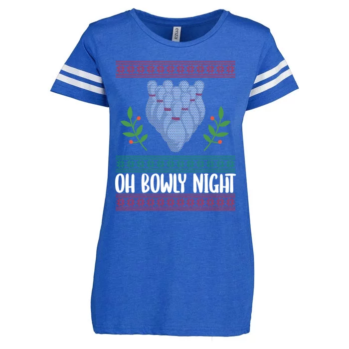 Oh Bowly Night Ugly Christmas Bowling Party Xmas Bowler Gift Enza Ladies Jersey Football T-Shirt