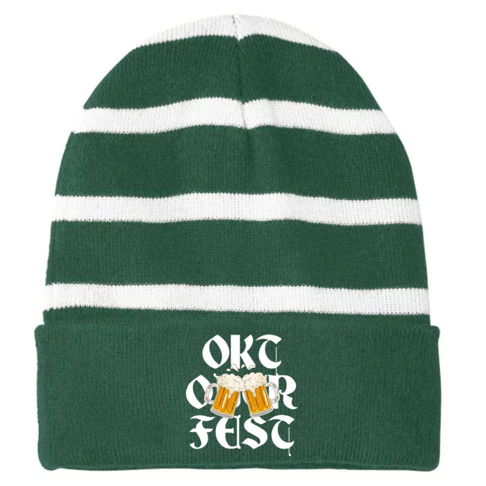 Oktoberfest Beer Party Festive Holiday Striped Beanie with Solid Band