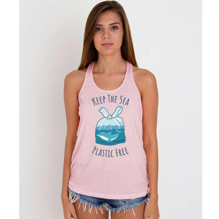 Ocean Ban Plastic Pollution Keep The Sea Plastics Free Gift Women's Knotted Racerback Tank