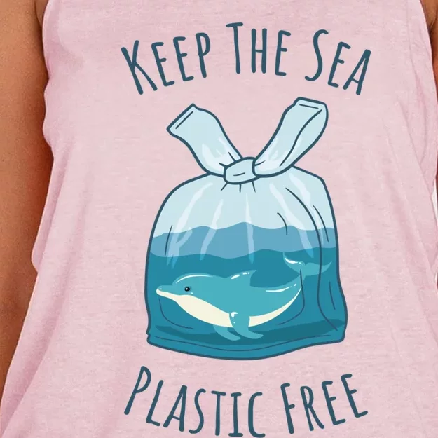 Ocean Ban Plastic Pollution Keep The Sea Plastics Free Gift Women's Knotted Racerback Tank