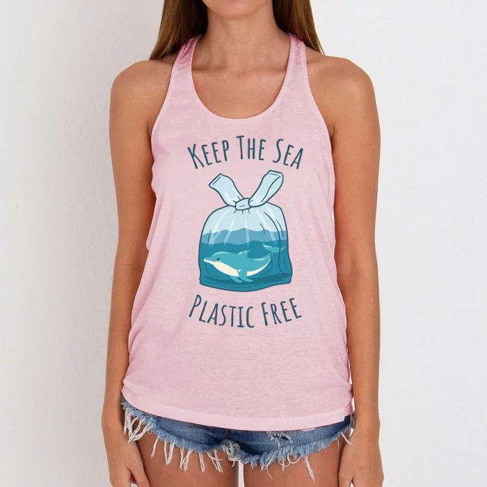 Ocean Ban Plastic Pollution Keep The Sea Plastics Free Gift Women's Knotted Racerback Tank