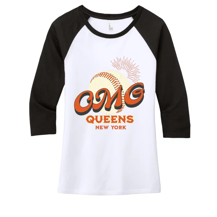 Omg Baseball Queens New York Women's Tri-Blend 3/4-Sleeve Raglan Shirt