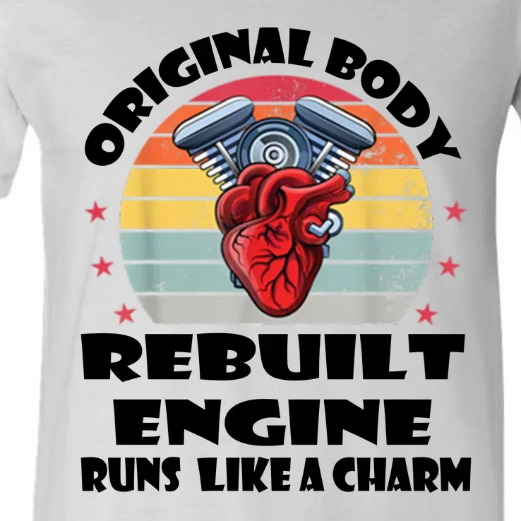 Original Body Rebuilt Engine Runs Like A Charm Car Engine Heart V-Neck T-Shirt